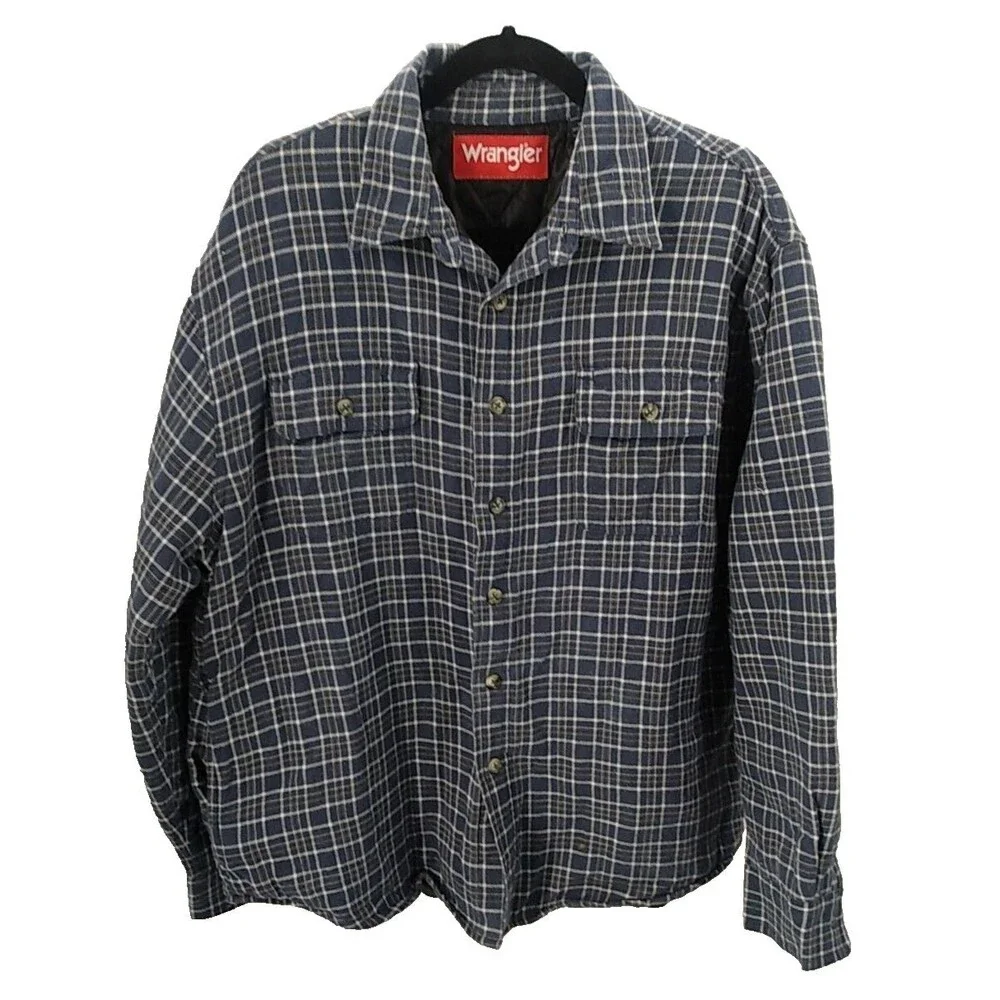 Wrangler's Men's Blue Plaid Long Sleeve Insulated Shirt Jacket Size L